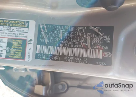 2013 Toyota Avalon Hybrid Limited z USA, uszkodzony, nr VIN 4T1BD1EB1DU004386